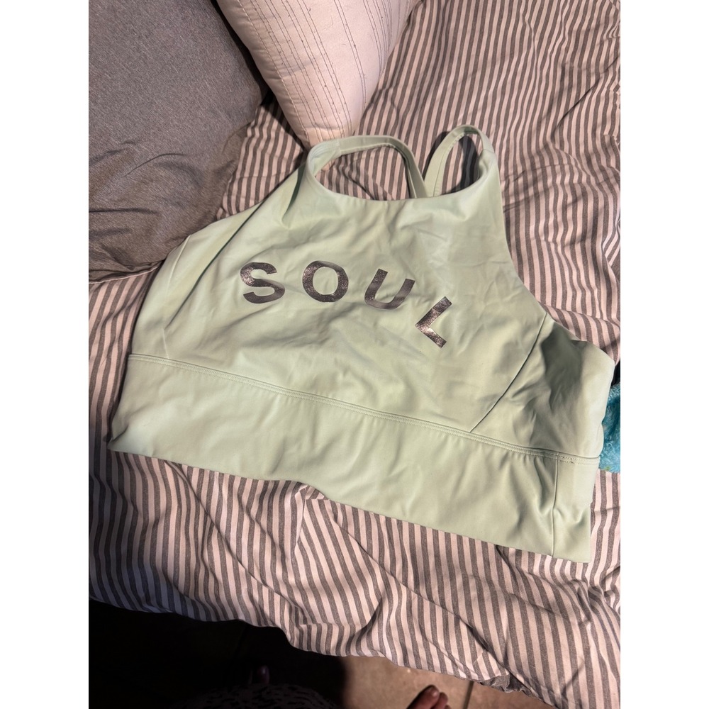 SoulCycle Soul by SoulCycle Mint Green High Neck Sports Bra Silver Logo Womens